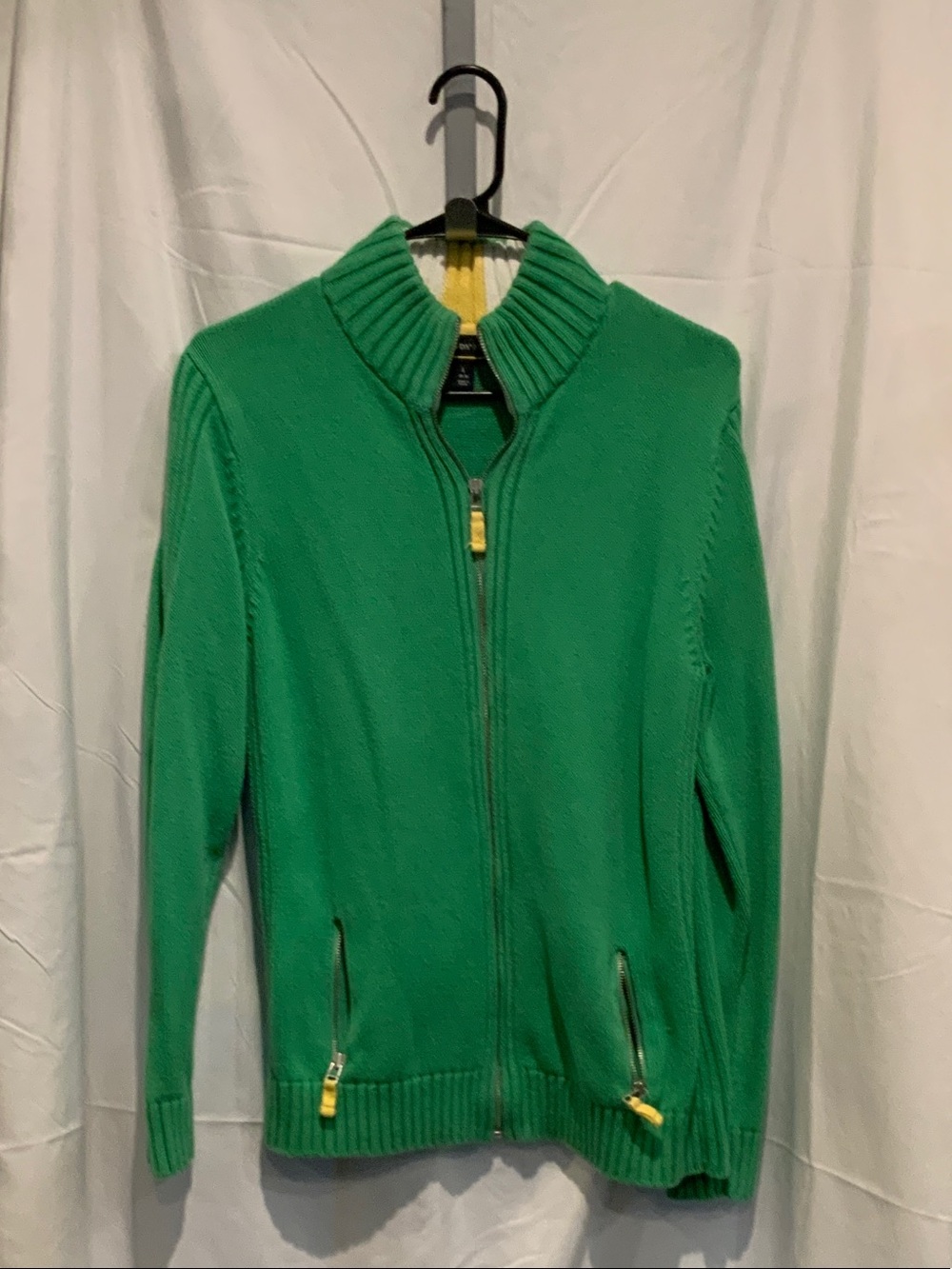 Lands' End Bright Green Full-Zip Sweater with Yellow Accents